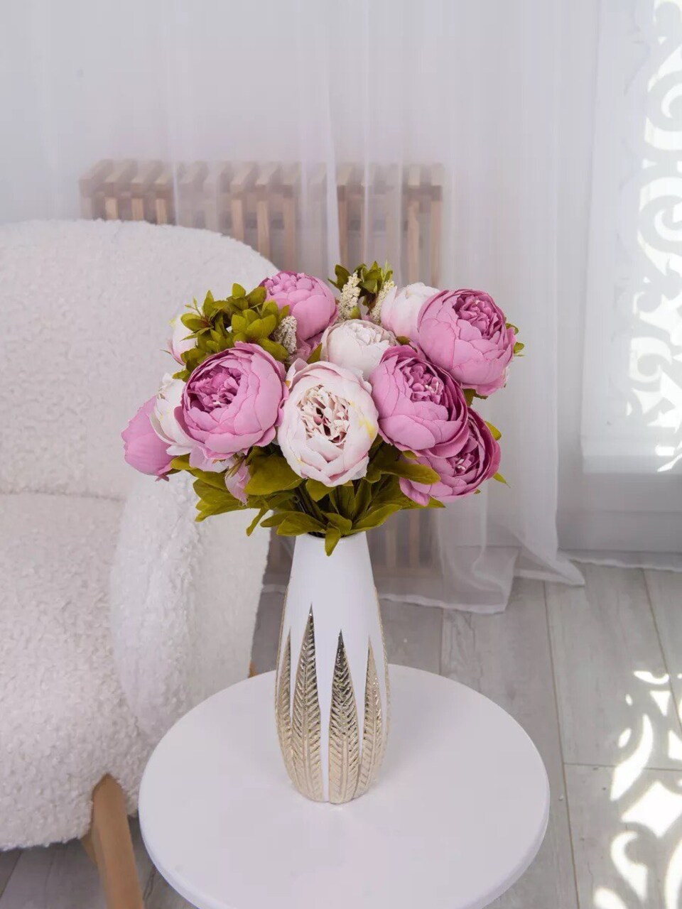 Silk Peony Bouquet, Lavender– Vintage Artificial Peonies for Wedding, Home, and Office Decor, Light Purple